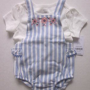 CARTER'S Baby Girls Embroidered Romper Cotton Set - 2-pieces - New with Tags